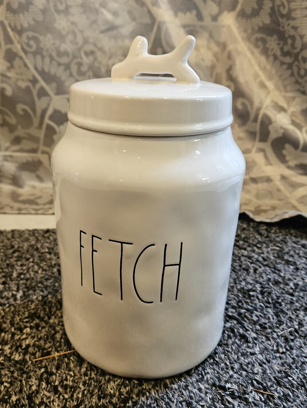 Rae Dunn White Ceramic Treat Canister with 'FETCH' Lettering